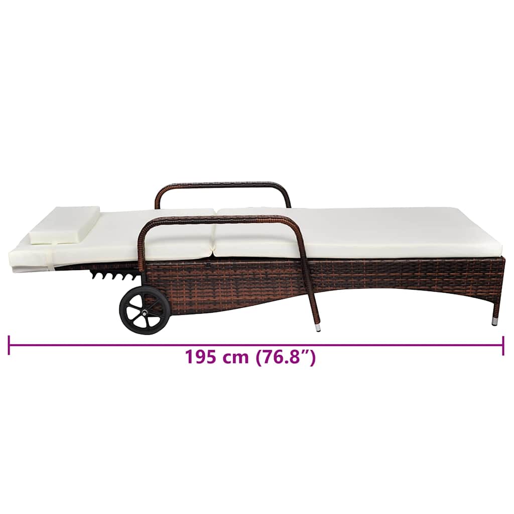 Sun Lounger with Wheels Poly Rattan Brown