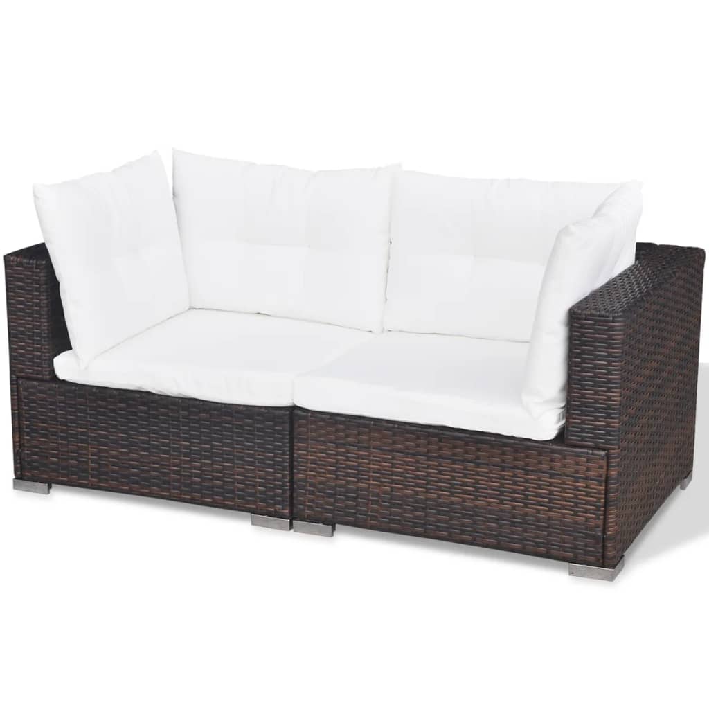 6 Piece Garden Lounge Set with Cushions Poly Rattan Brown