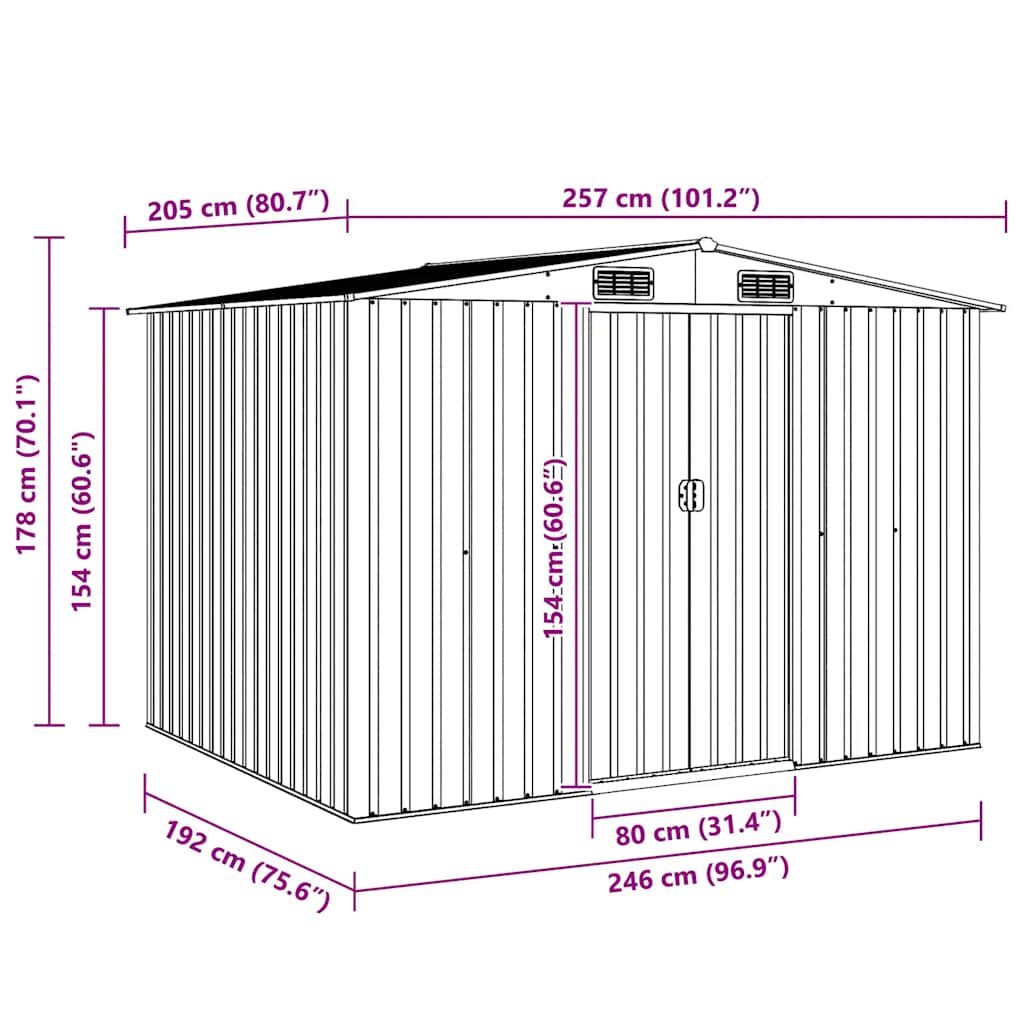 Garden Storage Shed Grey Metal 257x205x178 cm
