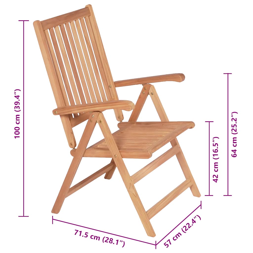 Reclining Garden Chairs 2 pcs Solid Teak Wood