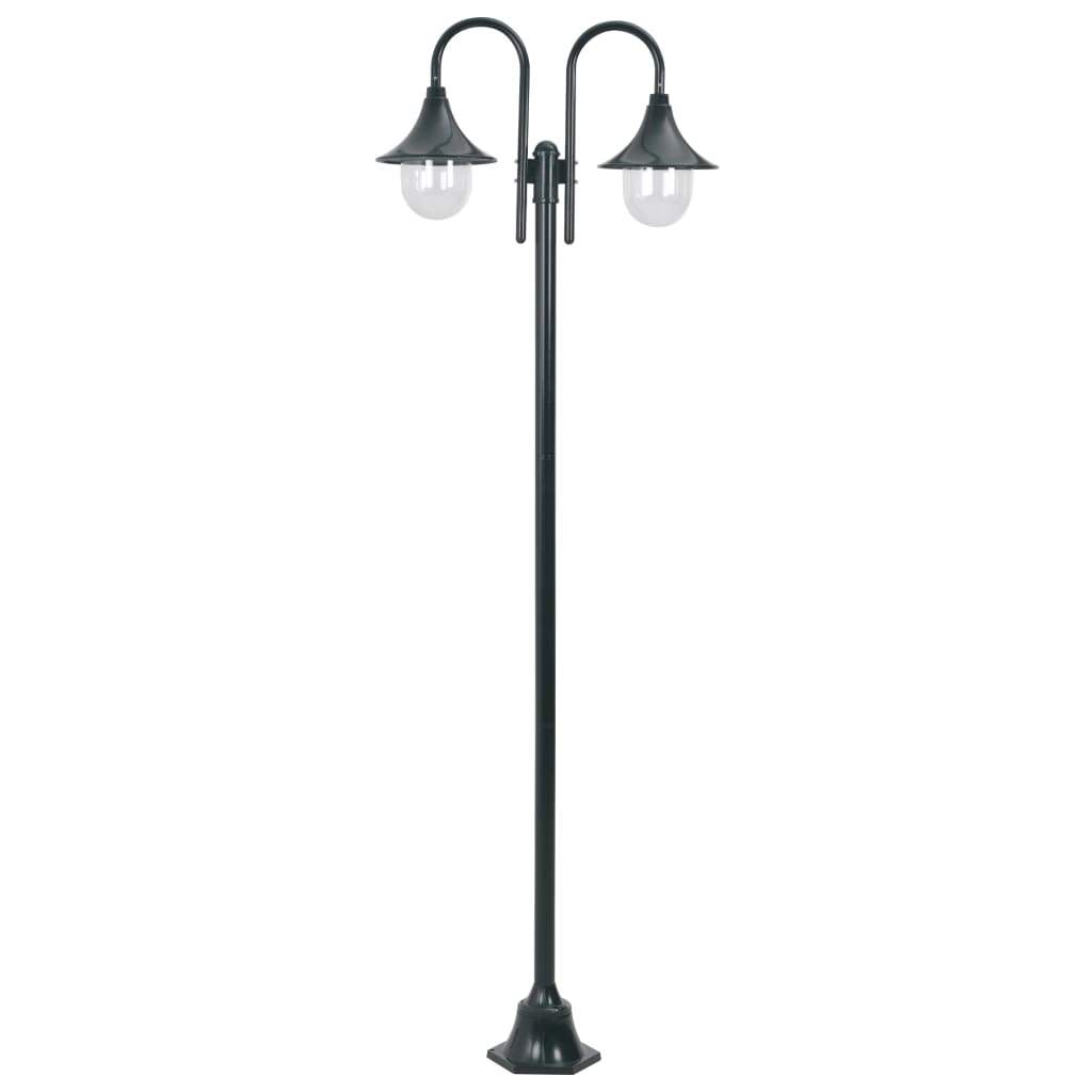 Garden Post Light E27 220 cm Aluminium 2-Lantern Dark Green