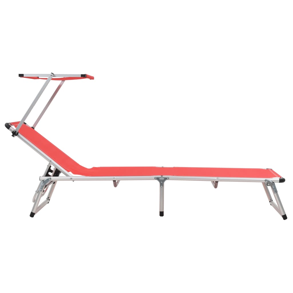 Folding Sun Lounger with Roof Aluminium and Textilene Red