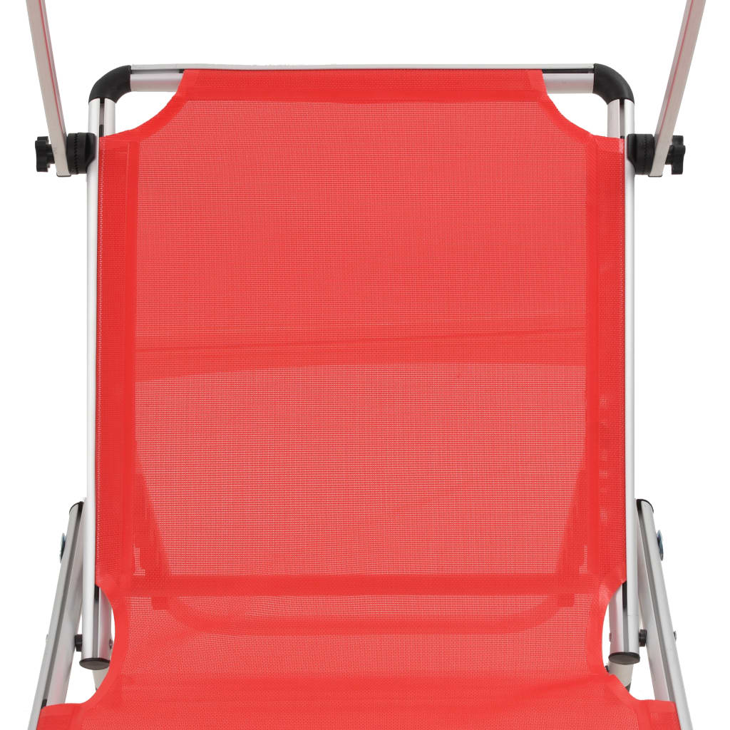Folding Sun Lounger with Roof Aluminium and Textilene Red