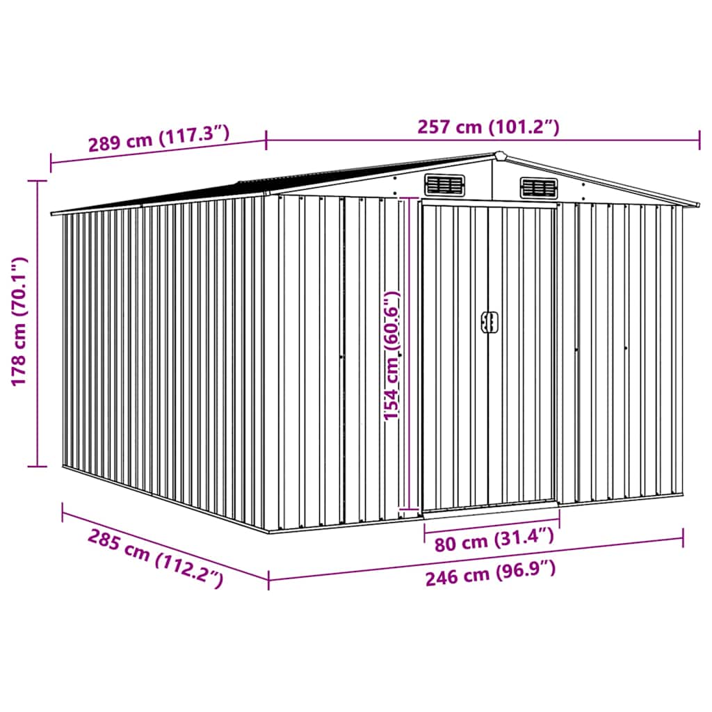 Garden Shed 257x298x178 cm Metal Green