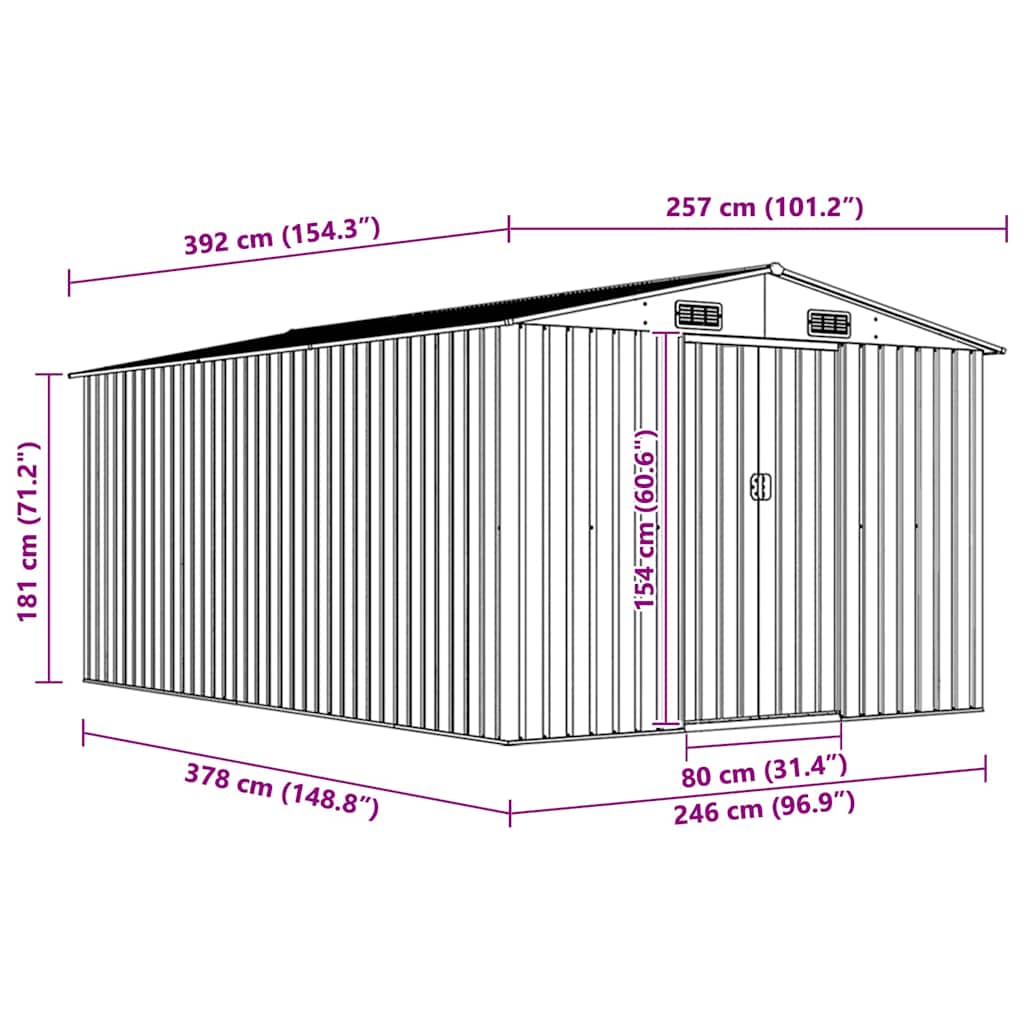 Garden Shed 257x392x181 cm Metal Grey