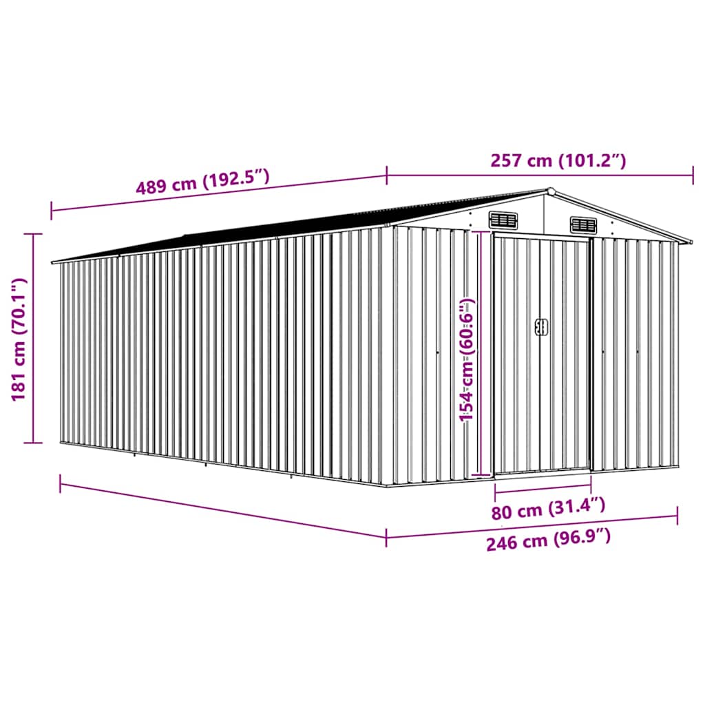 Garden Shed 257x489x181 cm Metal Anthracite