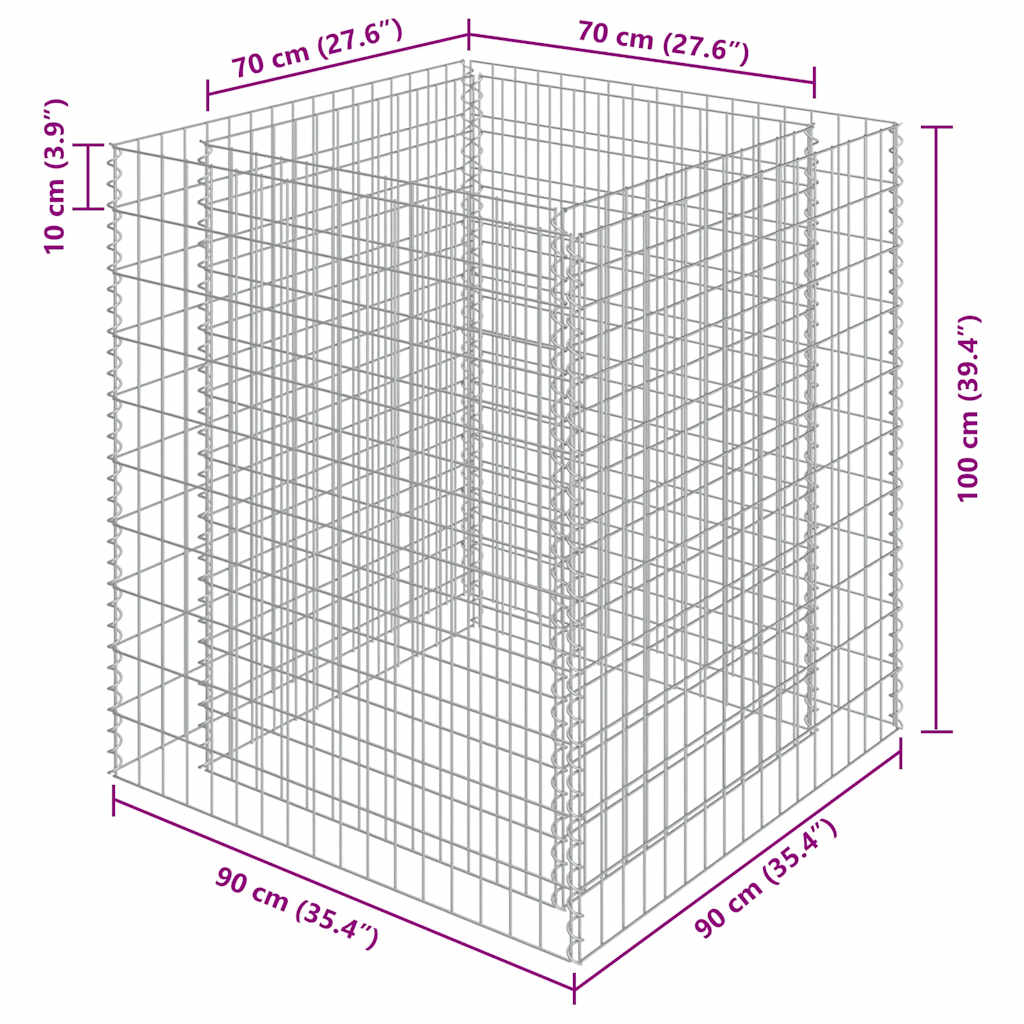 Gabion Raised Bed Galvanised Steel 90x90x100 cm