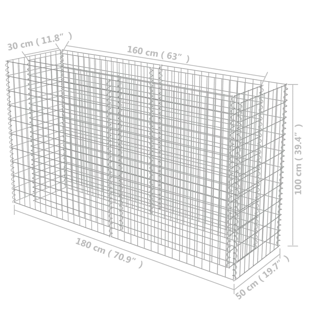 Gabion Raised Bed Galvanised Steel 180x50x100 cm