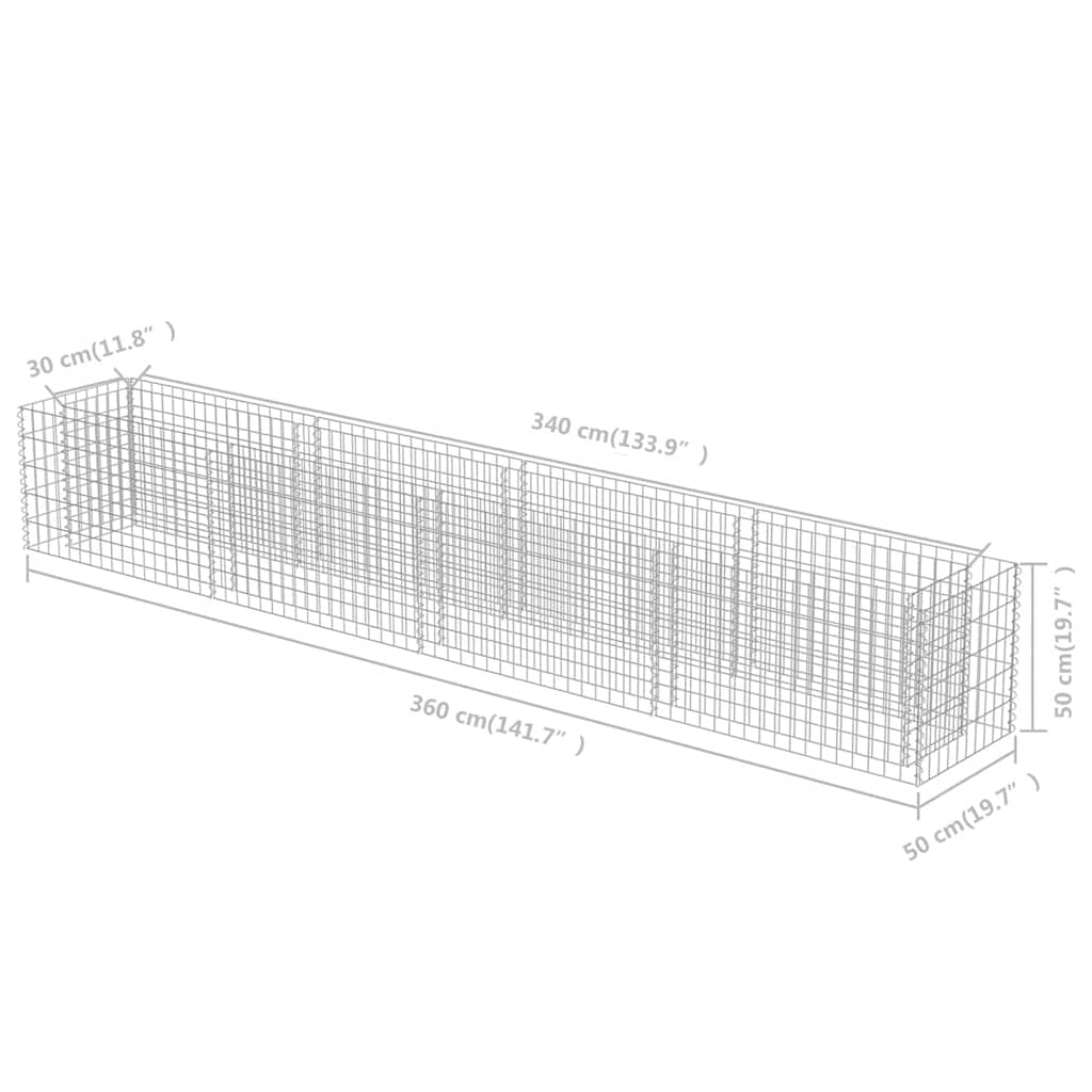 Gabion Raised Bed Galvanised Steel 360x50x50 cm