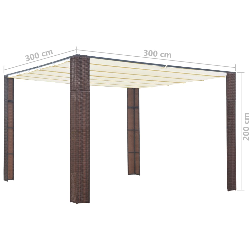 Gazebo with Roof Poly Rattan 300x300x220 cm Brown and Cream