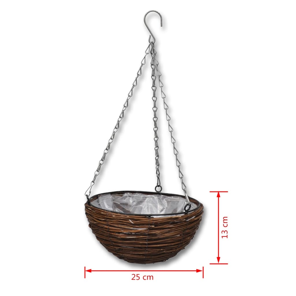 Hanging Round Willow Basket 4 pcs with Liner & Chain