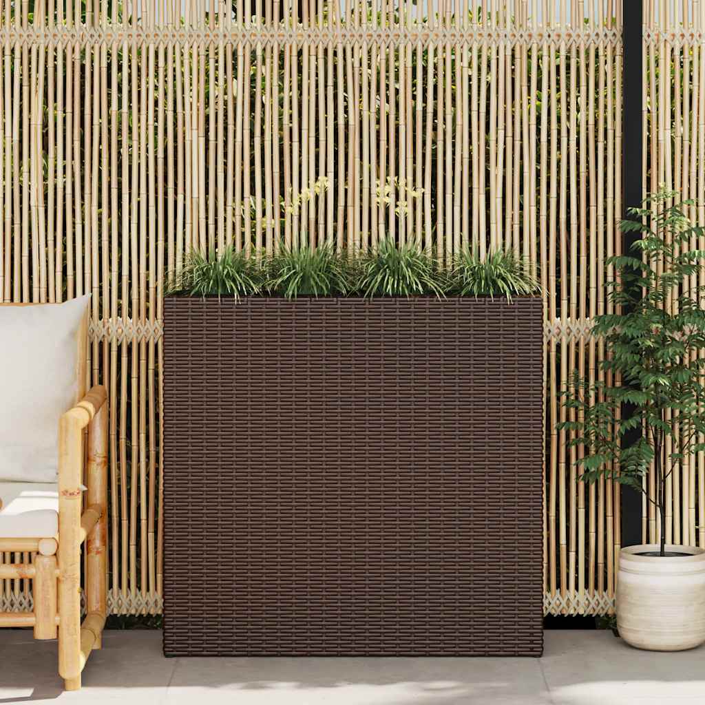 Garden Raised Bed with 4 Pots Poly Rattan Brown