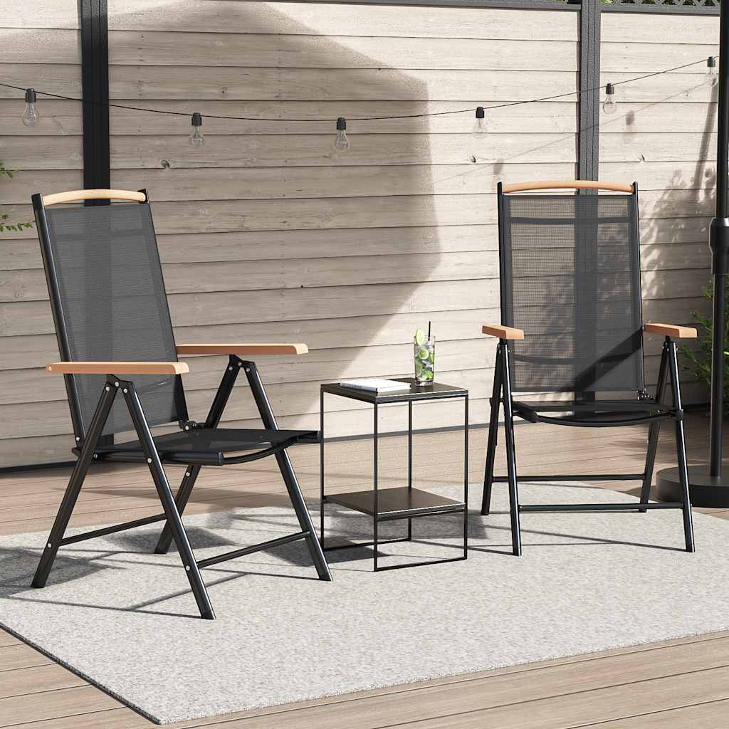 Folding Garden Chairs 2 pcs Aluminium and Textilene Black