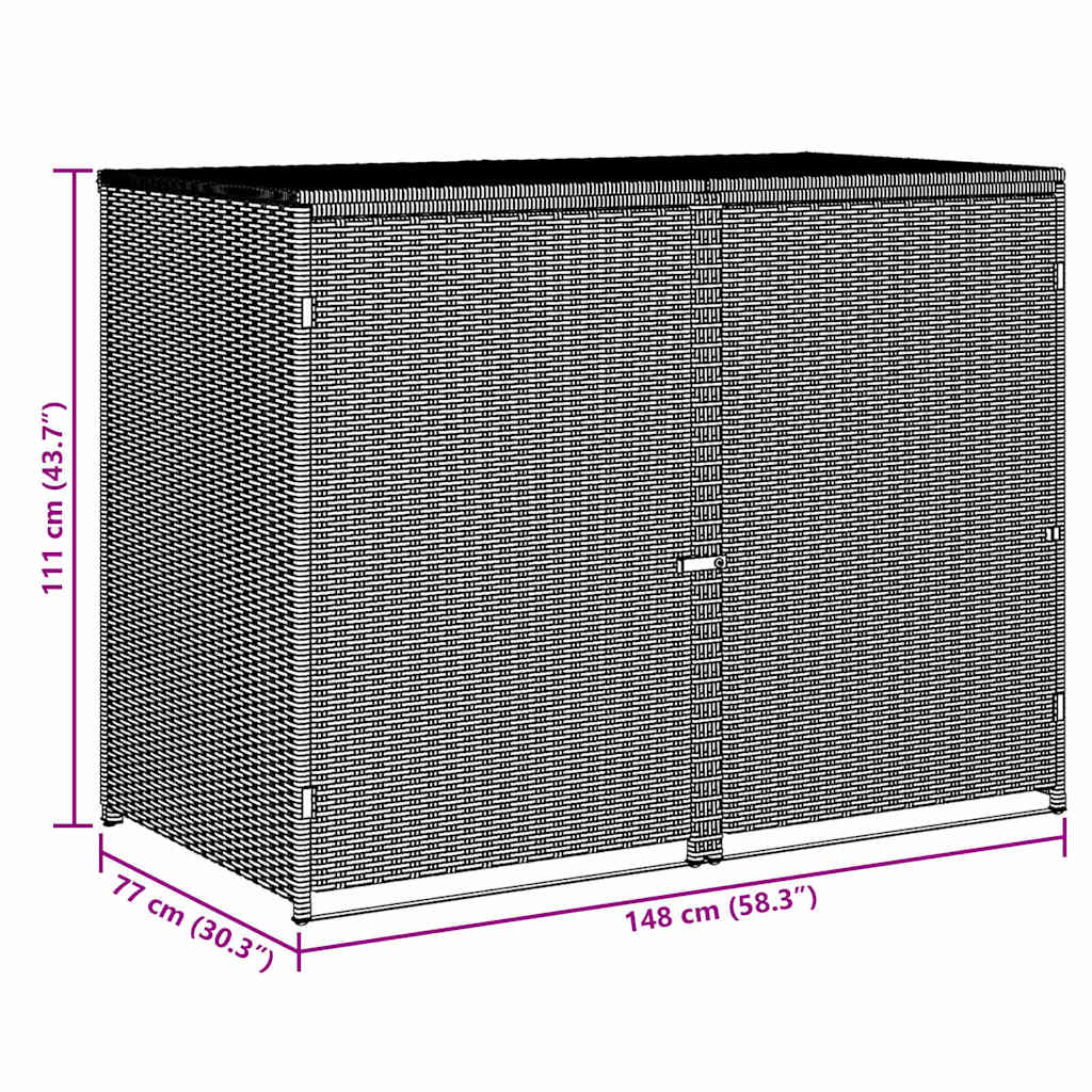 Double Wheelie Bin Shed Poly Rattan Anthracite 148x77x111 cm