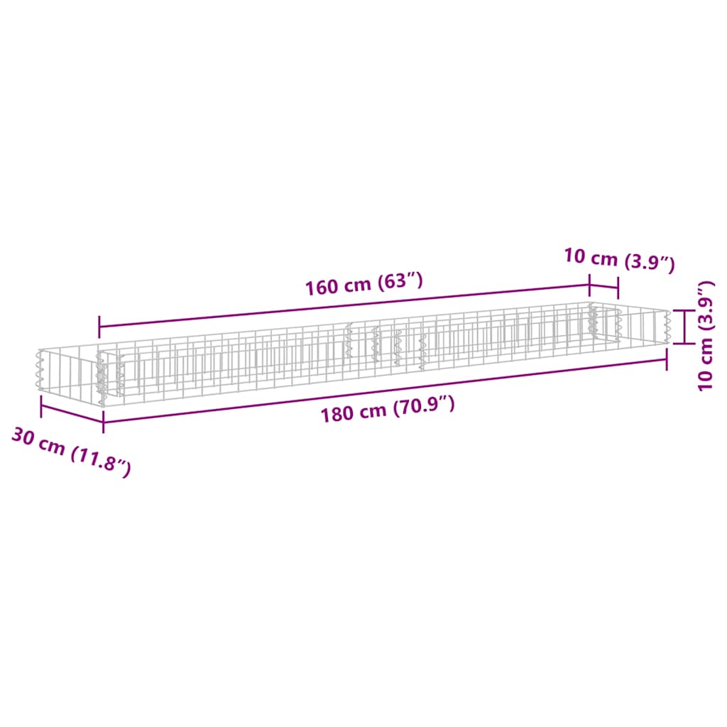 Gabion Raised Bed Galvanised Steel 180x30x10 cm