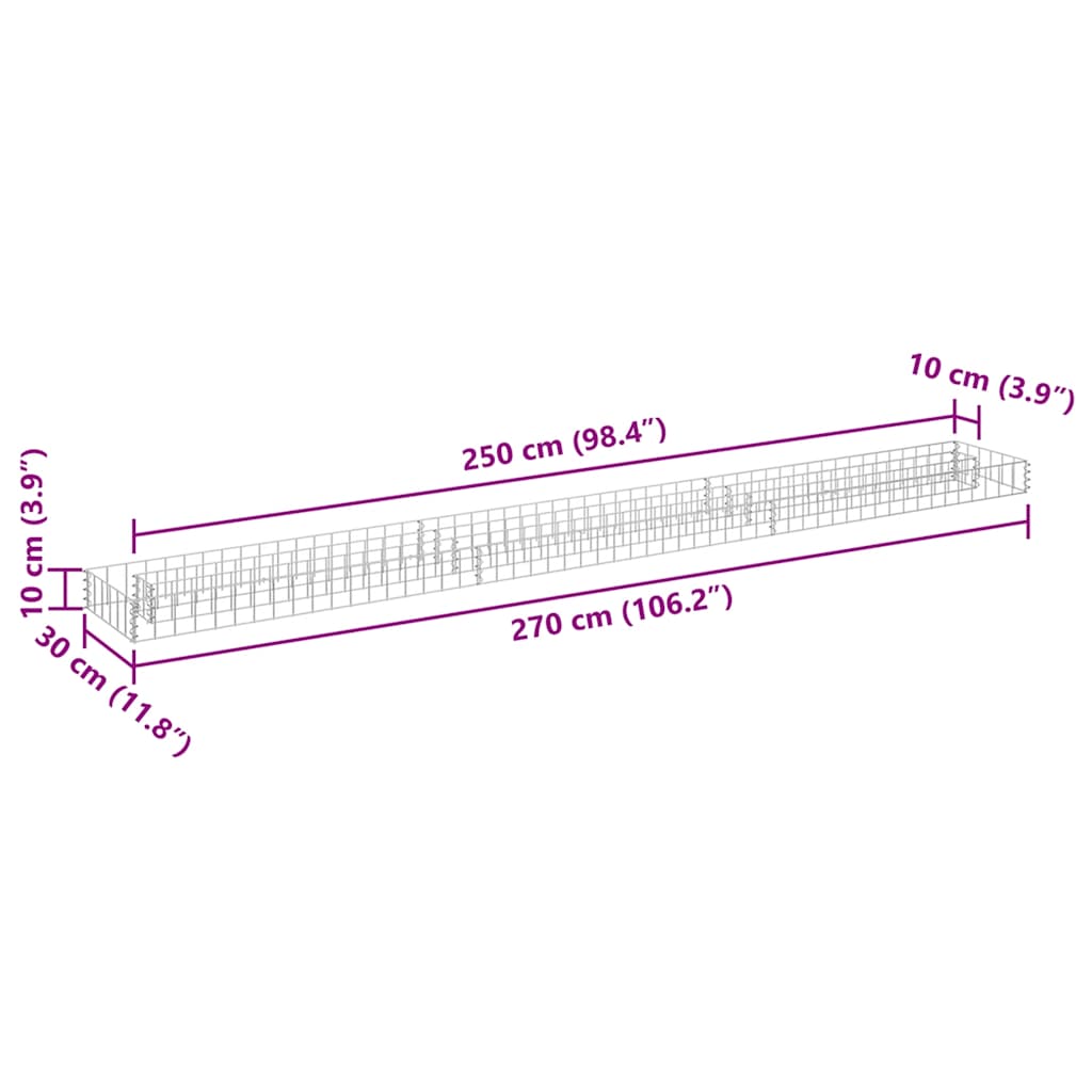 Gabion Raised Bed Galvanised Steel 270x30x10 cm