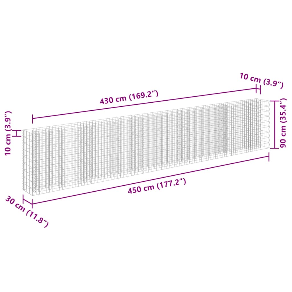 Gabion Raised Bed Galvanised Steel 450x30x90 cm