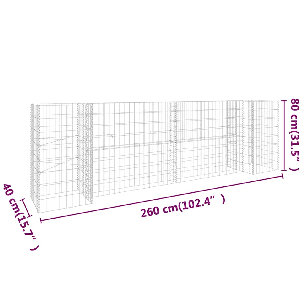 H-Shaped Gabion Planter Steel Wire 260x40x80 cm