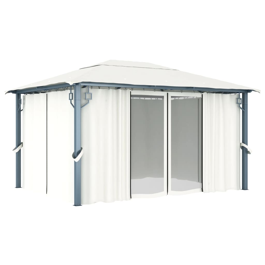 Gazebo with Curtain 400 x 300 cm Cream Aluminium
