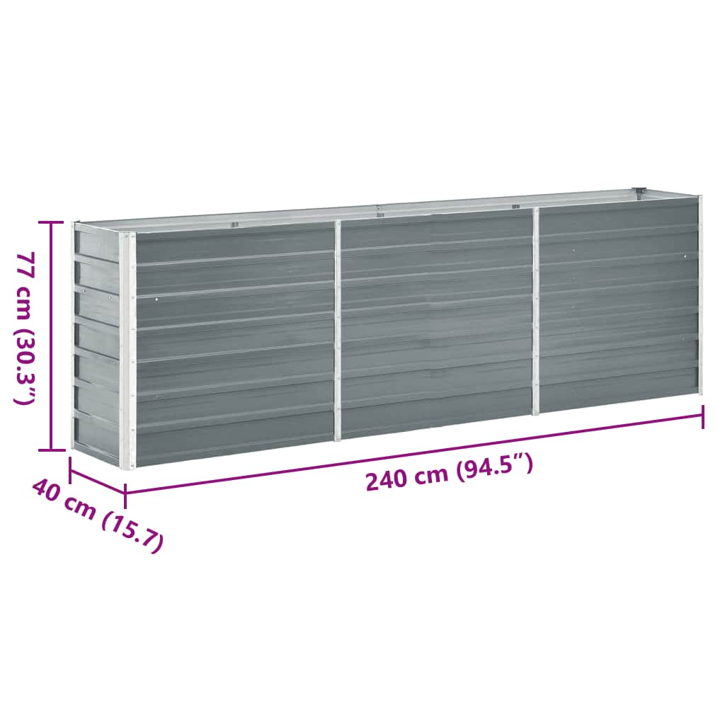 Garden Raised Bed Galvanised Steel 240x40x77 cm Grey
