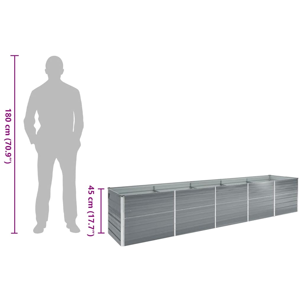 Garden Raised Bed Galvanised Steel 400x80x45 cm Grey