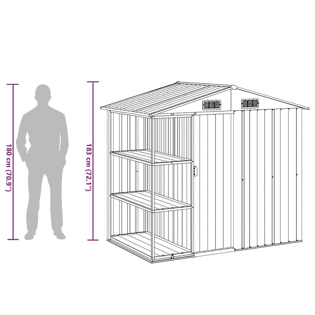 Garden Shed with Rack Grey 205x130x183 cm Iron