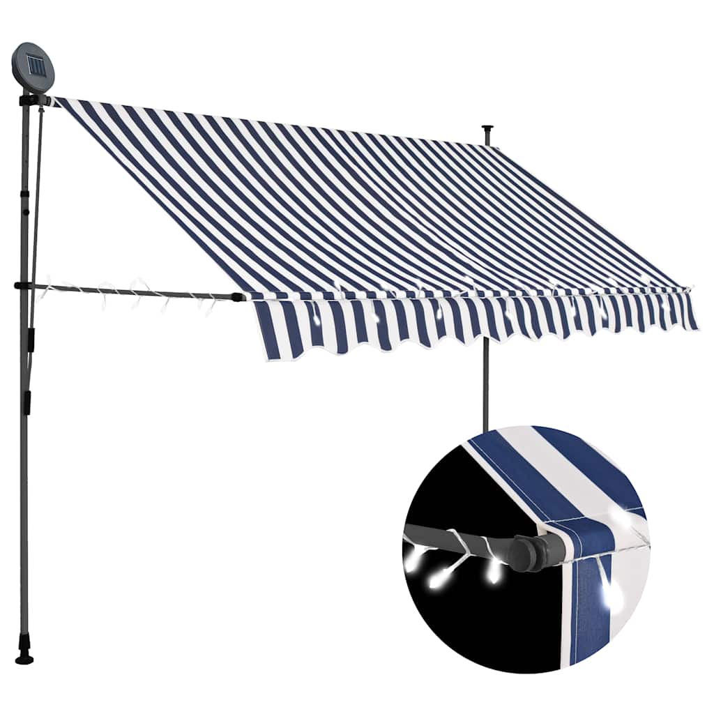 Manual Retractable Awning with LED 300 cm Blue and White