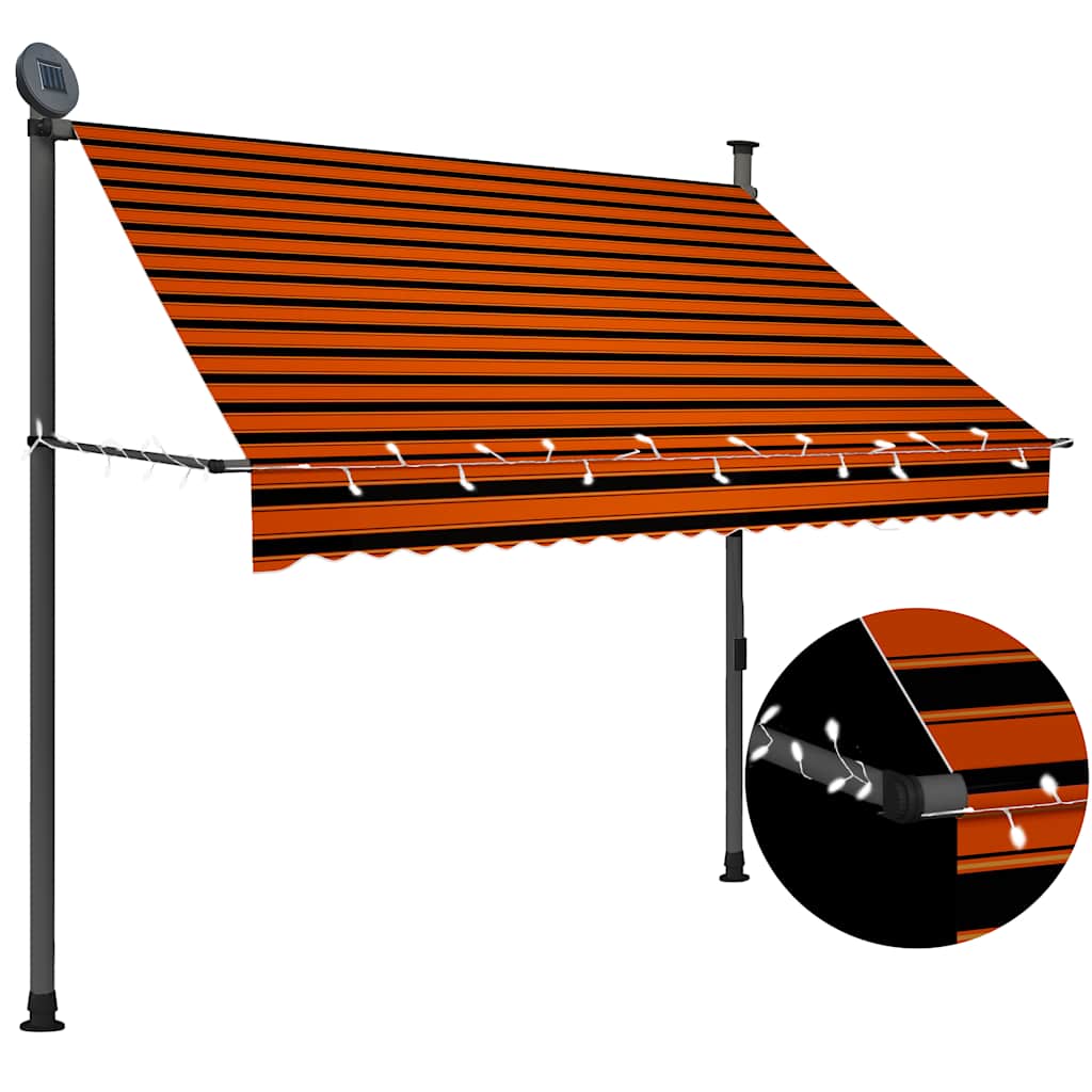 Manual Retractable Awning with LED 200 cm Orange and Brown