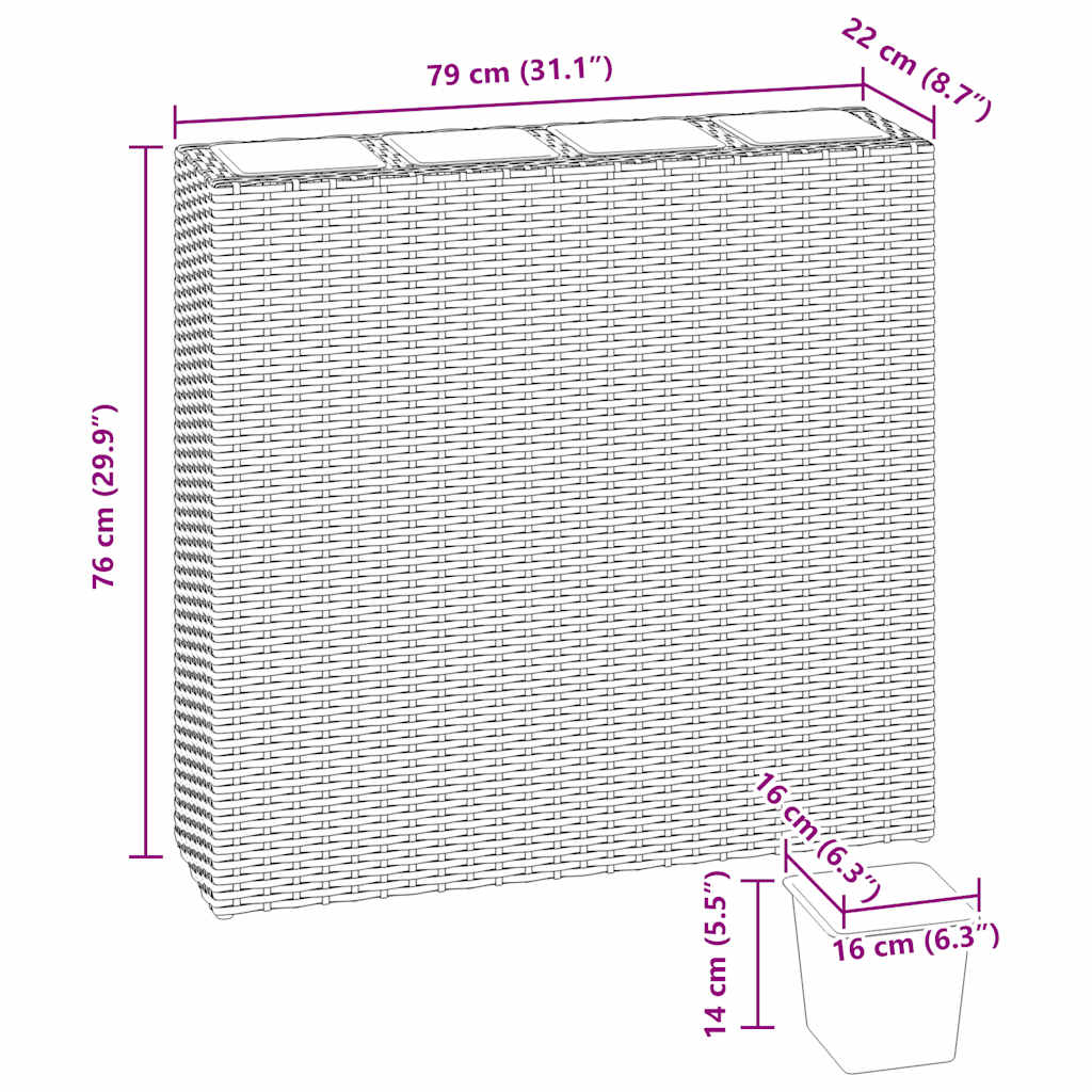 Garden Raised Bed with 4 Pots 2 pcs Poly Rattan Brown(2x41085)