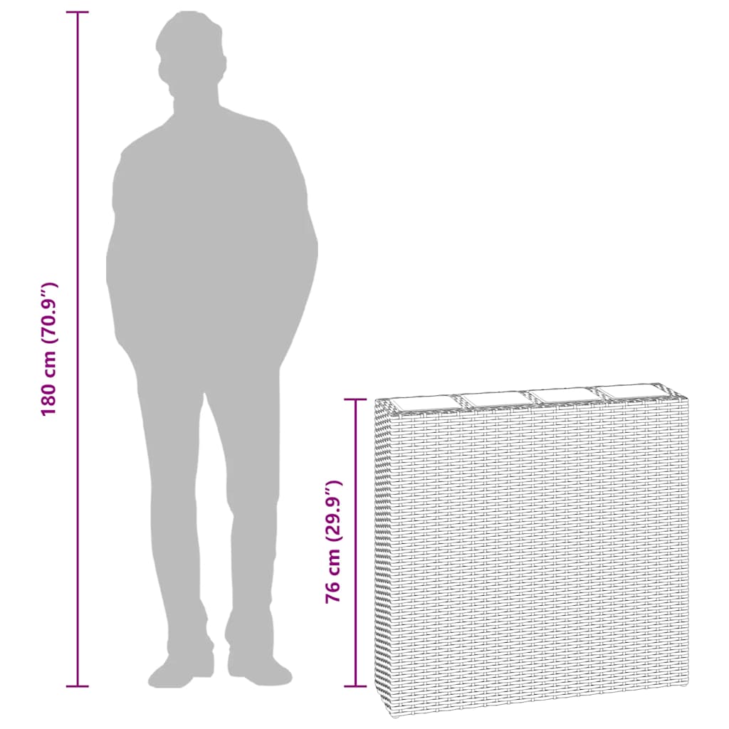 Garden Raised Bed with 4 Pots 2 pcs Poly Rattan Brown(2x41085)