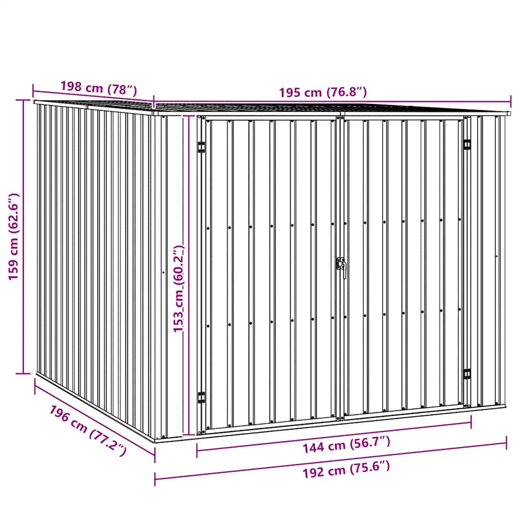 Garden Shed Grey 195x198x159 cm Galvanised Steel