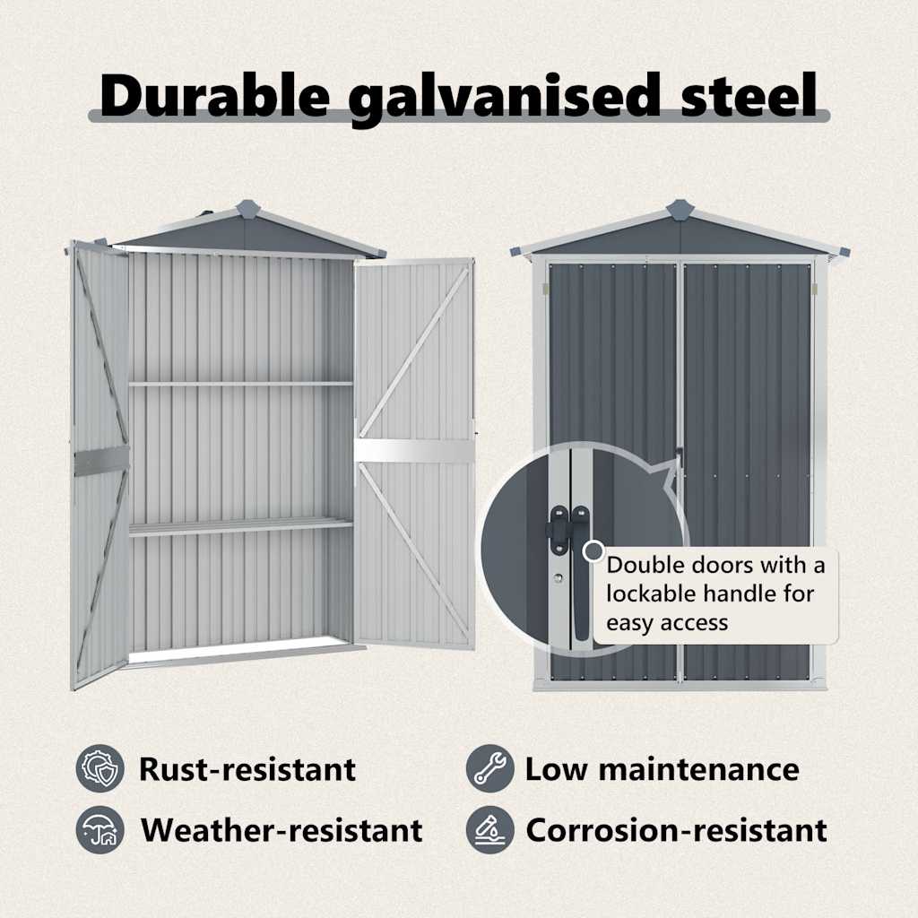 Garden Shed Grey 116x45x175 cm Galvanised Steel