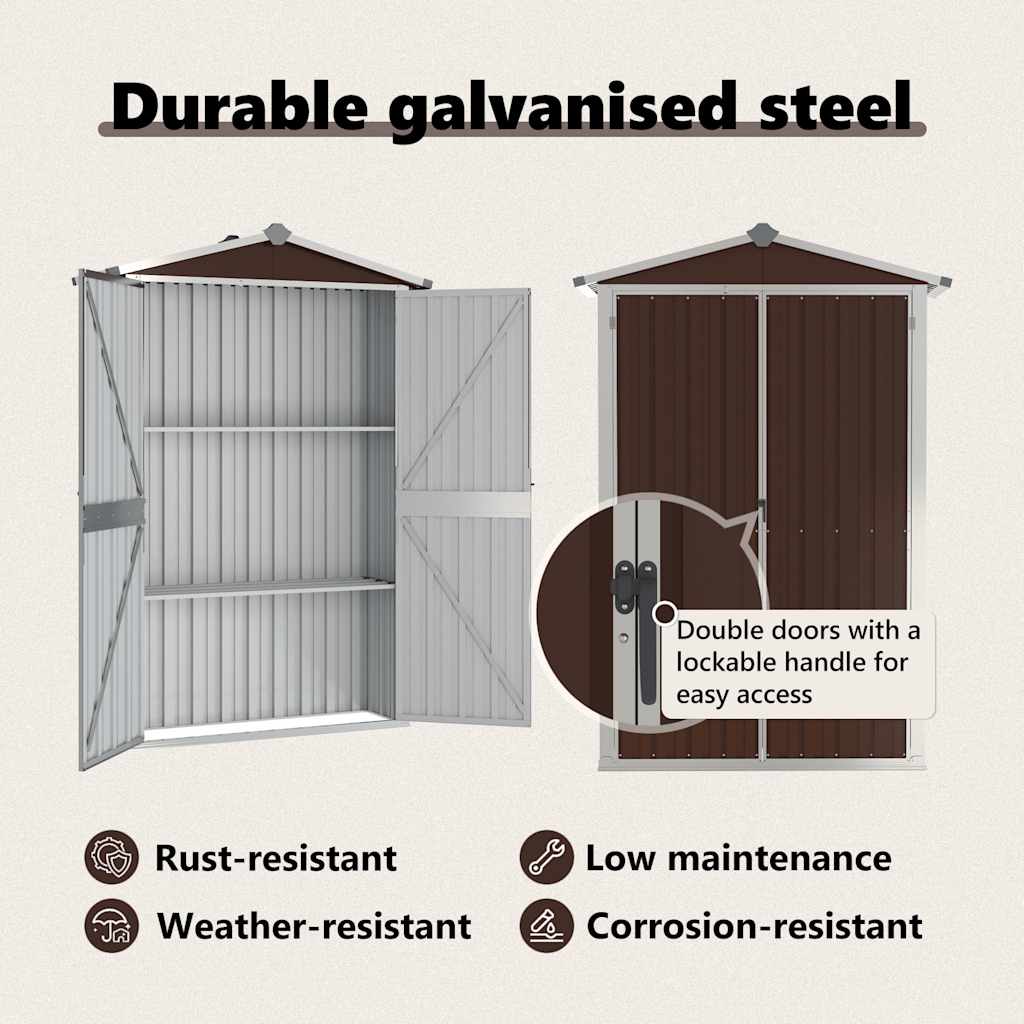 Garden Shed Brown 116x45x175 cm Galvanised Steel