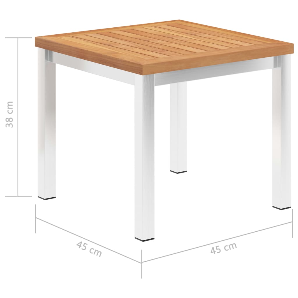 Garden Side Table 45x45x38 cm Solid Teak Wood and Stainless Steel