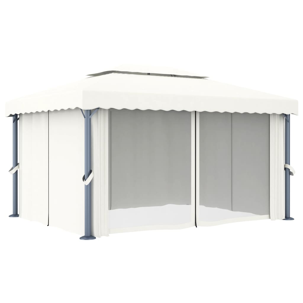 Gazebo with Curtain 4x3 m Cream White Aluminium
