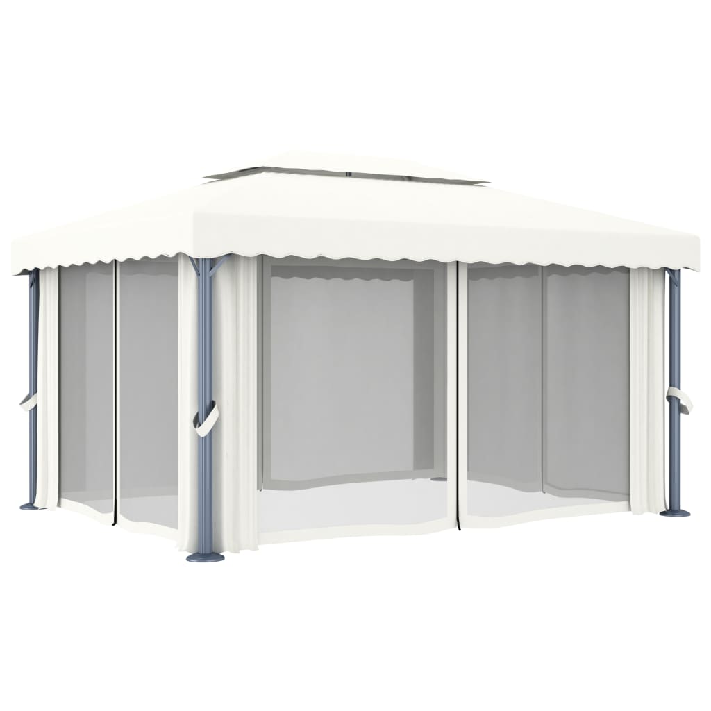 Gazebo with Curtain 4x3 m Cream White Aluminium