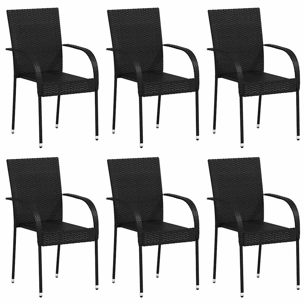 Stackable Outdoor Chairs 6 pcs Poly Rattan Black
