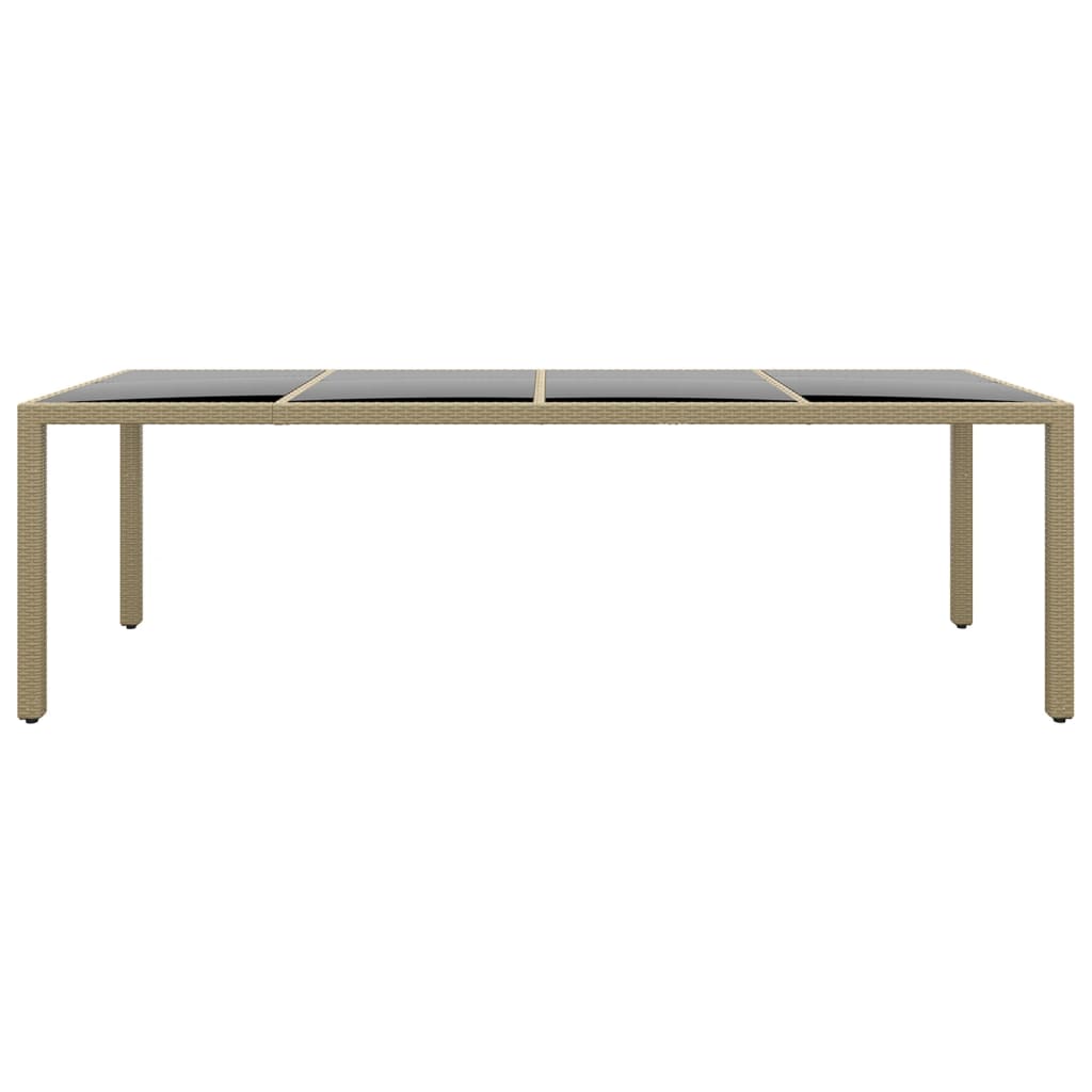 Garden Table with Glass Top Beige Poly Rattan