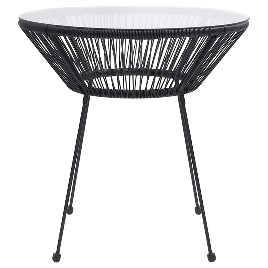 Garden Dining Table Black Ø70x74 cm Rattan and Glass