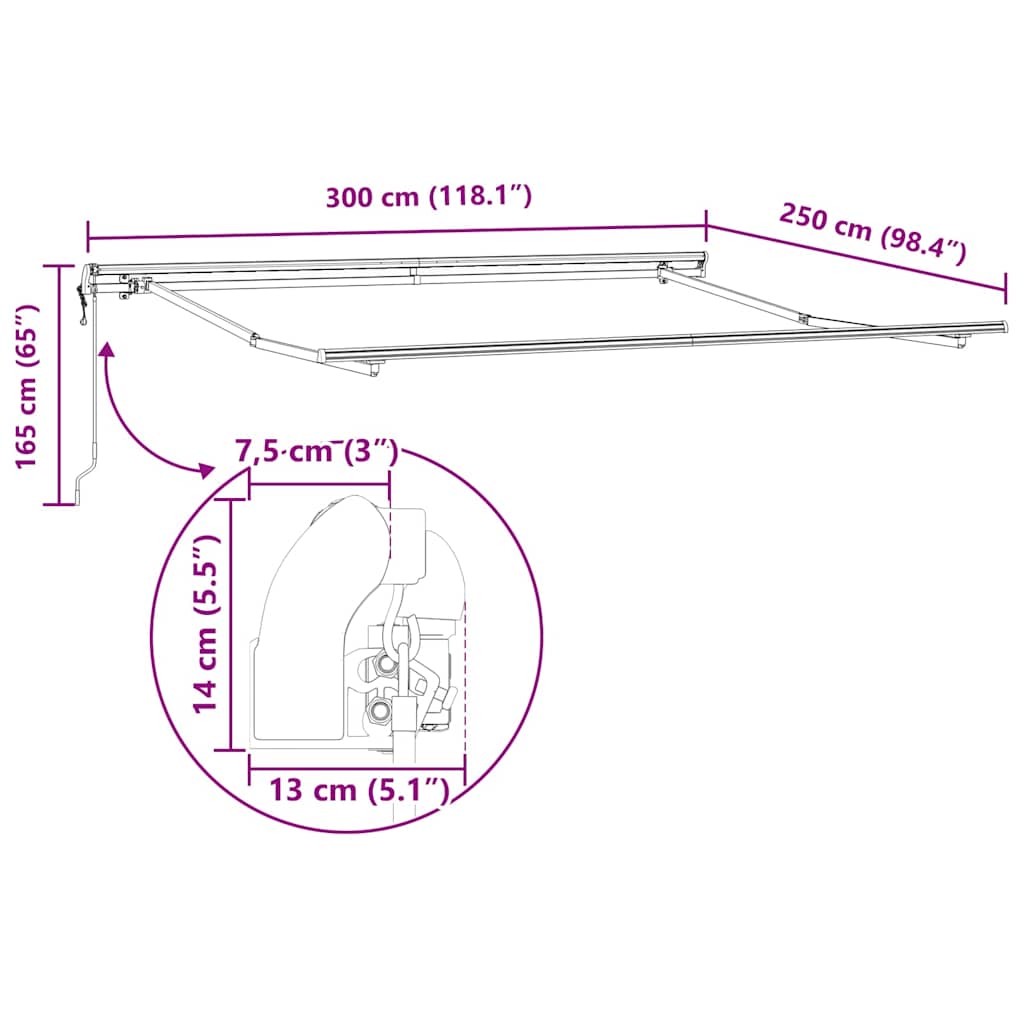 Awning Manual White 3 x 2.5 m Metal