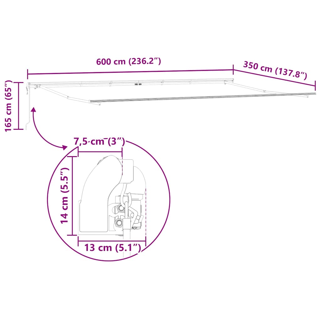 Awning Manual White 6 x 3.5 m Metal