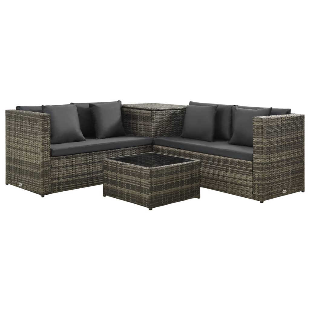4 Piece Garden Lounge Set with Cushions Poly Rattan Grey