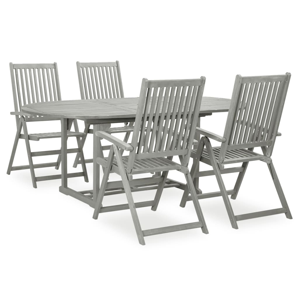 5 Piece Garden Dining Set (150-200)x100cm Solid Acacia Wood Grey