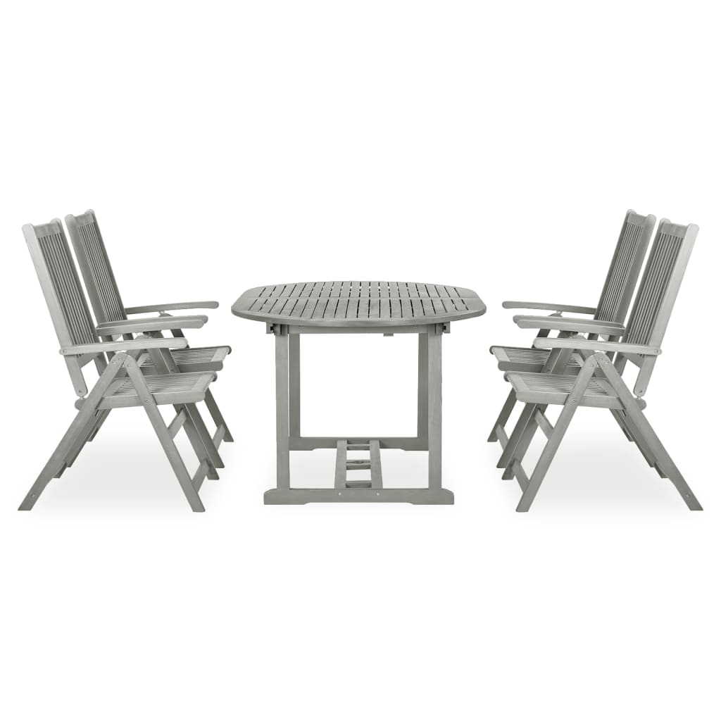 5 Piece Garden Dining Set (150-200)x100cm Solid Acacia Wood Grey