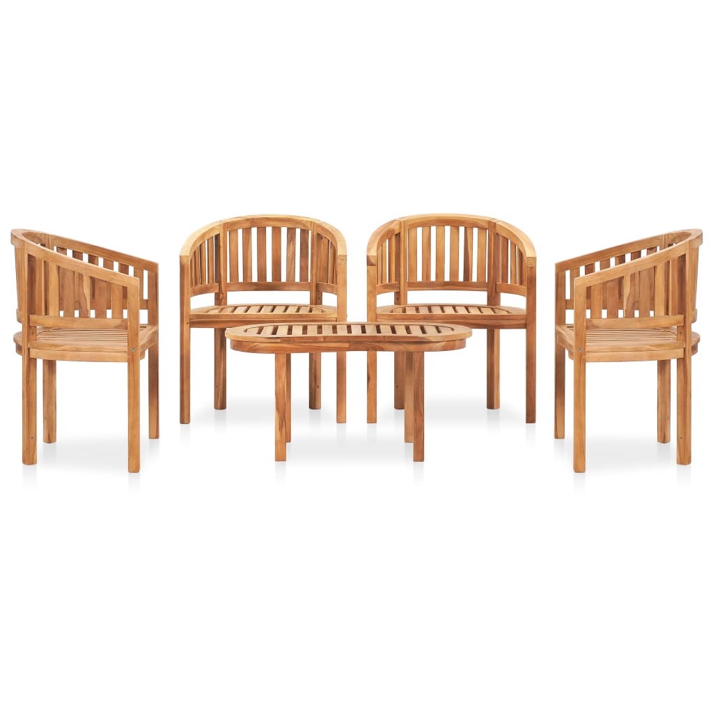 5 Piece Banana Garden Lounge Set Solid Teak Wood