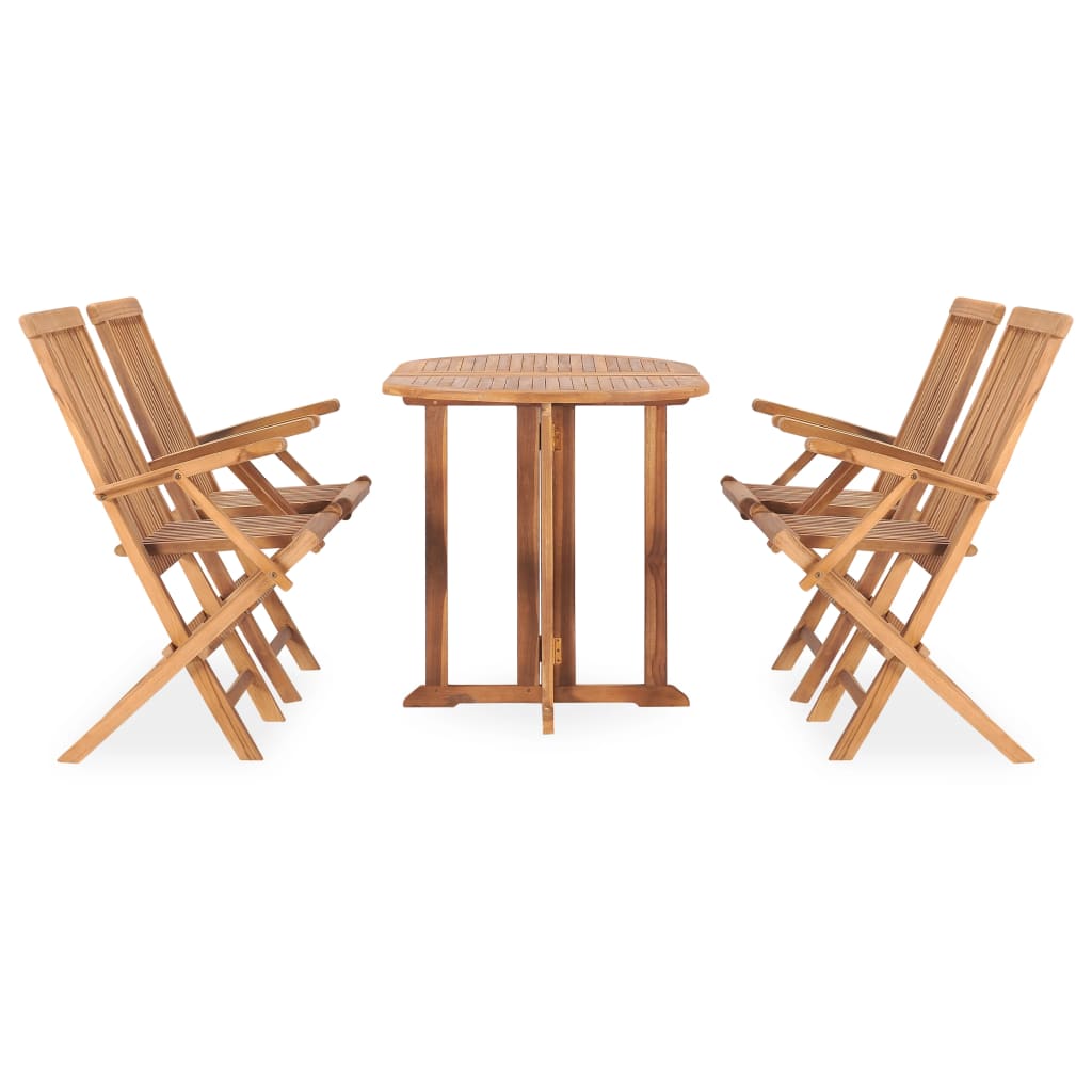 5 Piece Folding Outdoor Dining Set Solid Teak Wood