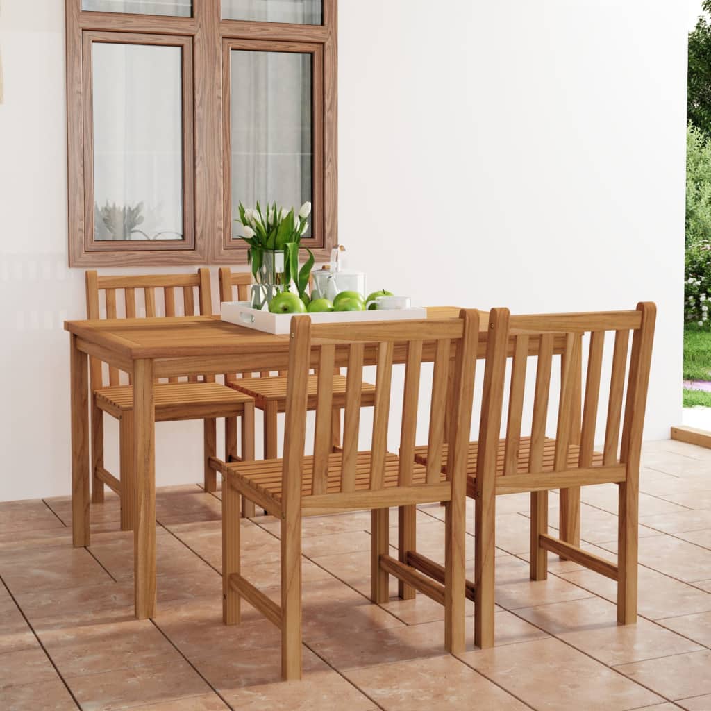 5 Piece Garden Dining Set 150x90 cm Solid Teak Wood