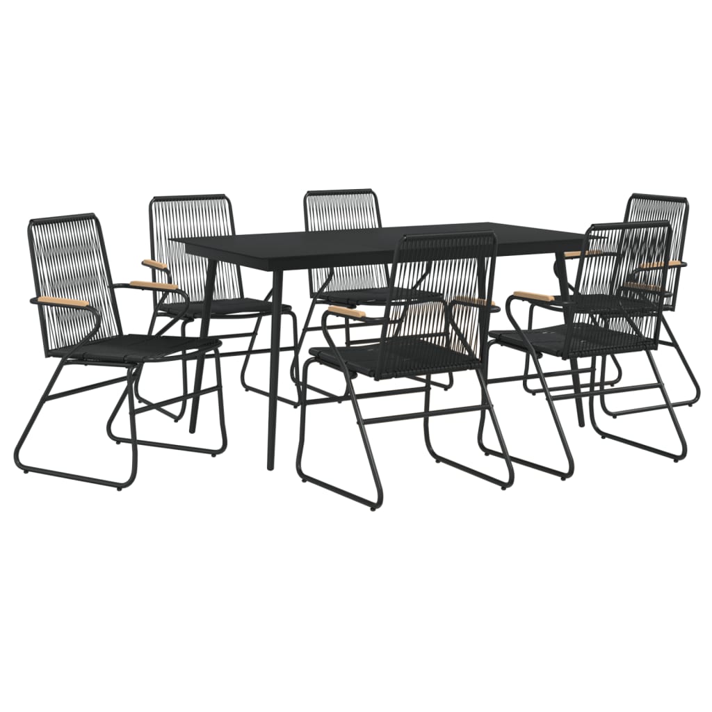 7 Piece Garden Dining Set Black PVC Rattan