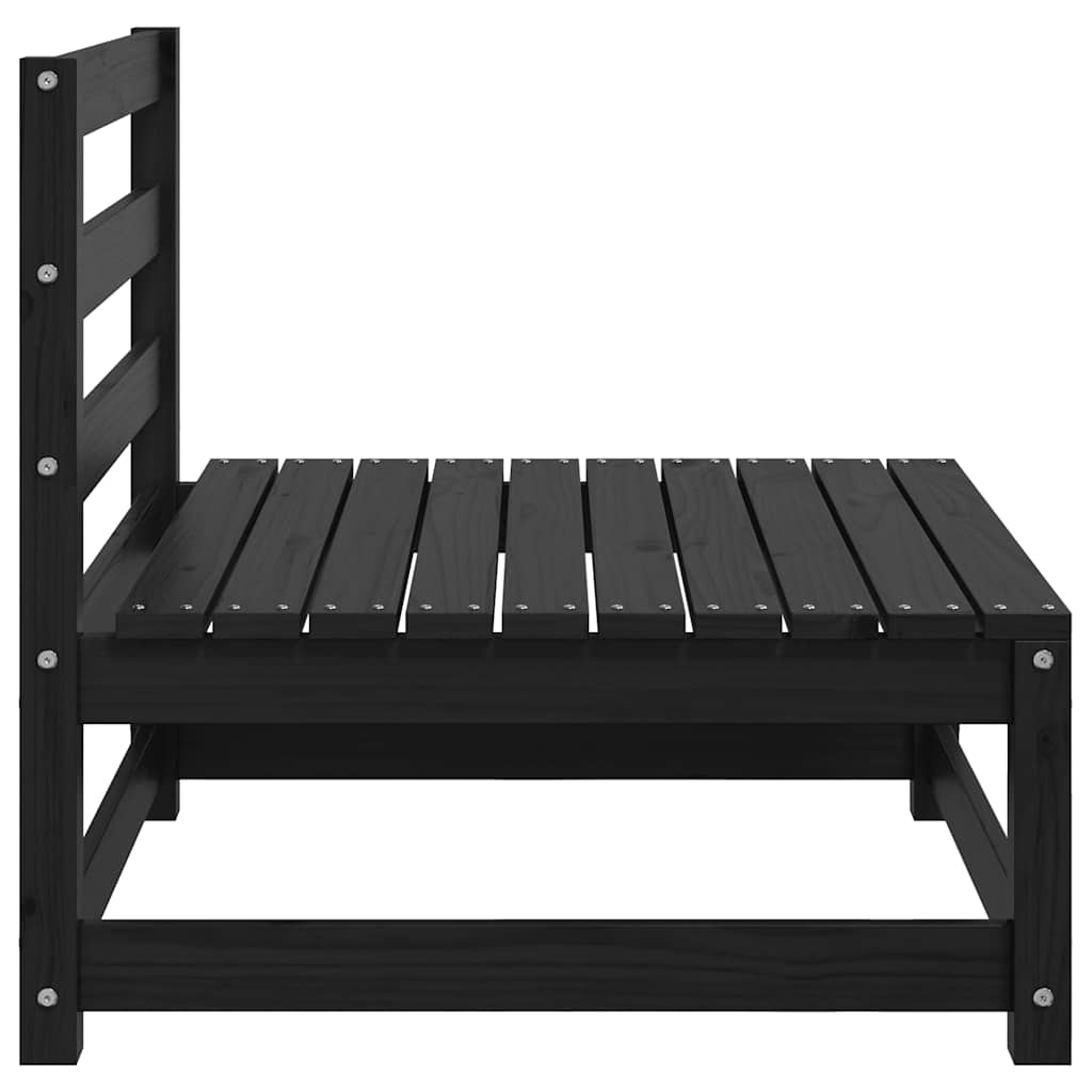 Garden Middle Sofa Black Solid Wood Pine