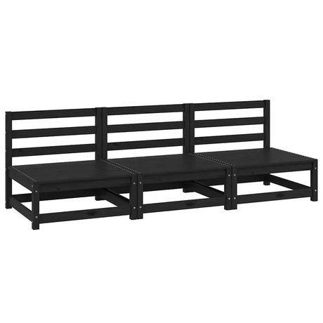 Garden Middle Sofas 3 pcs Black Solid Wood Pine